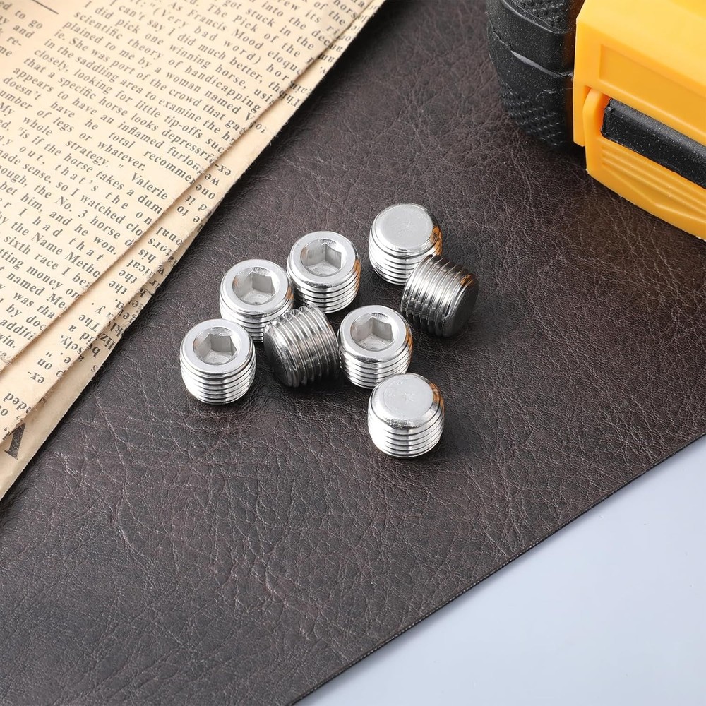 8 Pcs 1/4" NPT Hexagonal Countersunk Male Thread Pipe Plug Stainless Steel Pipe