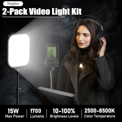 2Pack LED Video Light Kit, 15W Photography Lighting Kit, 78" Dimmable Studio