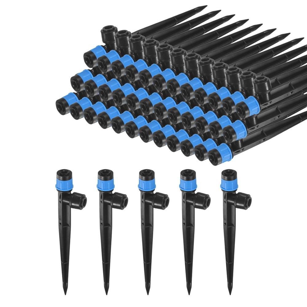 50-Pack Drip Irrigation Emitters, Adjustable 360 Degree Drippers, Blue