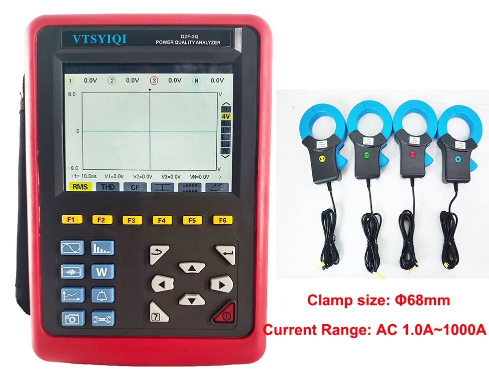 Three-Phase Power Quality Analyzer with Current Clamp 1.0A~1000A Alarm Function
