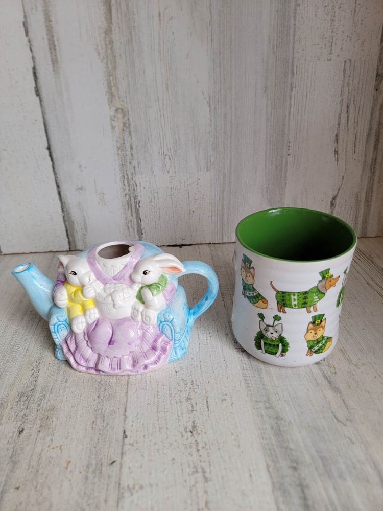 Easter teapot AS IS St Patrick's Day mug spring decor home kitchen set