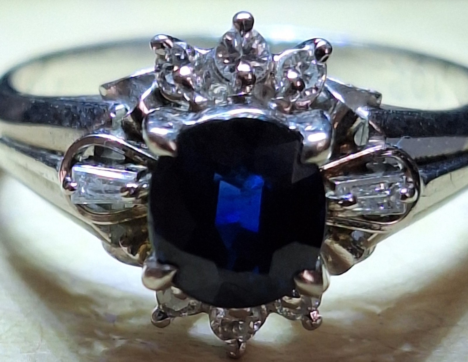 Platinum Oval Sapphire & Diamond Ring - Platinum Sapphire Ring - Size 5