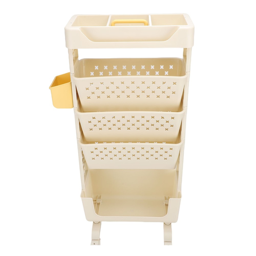 Rolling Book Cart 5 Tier PP Multi-Functional Movable Storage Book Rack White