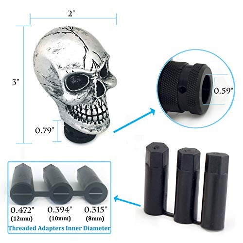 Skull MT Car Stick Shifter Handle, Gear Shift Knob Small Teeth Devil Silver