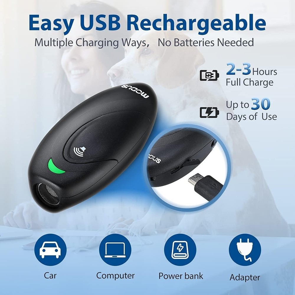 3 Modes Ultrasonic Dog Training & Bark Control - Portable, Rechargeable Device