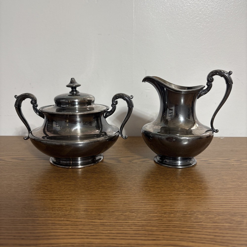 Reed & Barton  Silver Plate #3970  Sugar Bowl With Lid & Creamer
