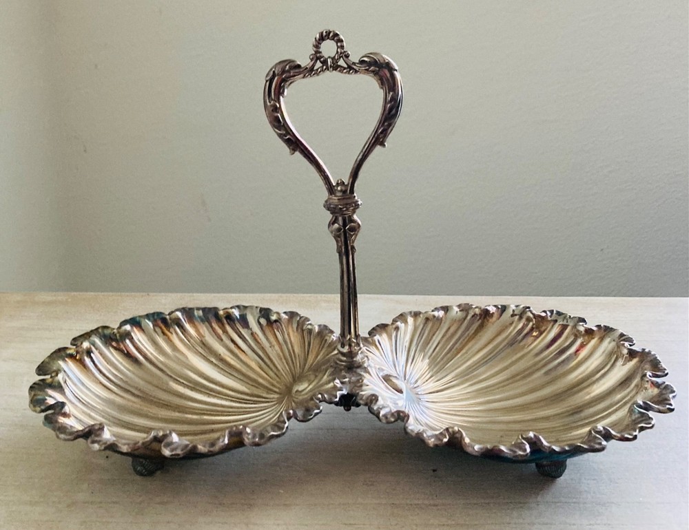 Victorian Breakfast Tea Silver Plated Biscuits Server Shells and Central Hanlde