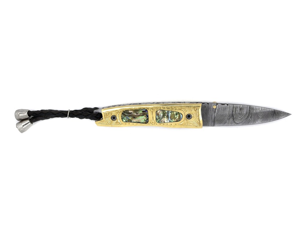 Custom Handmade Folding Knife (Abalone Shell & Brass Handle )