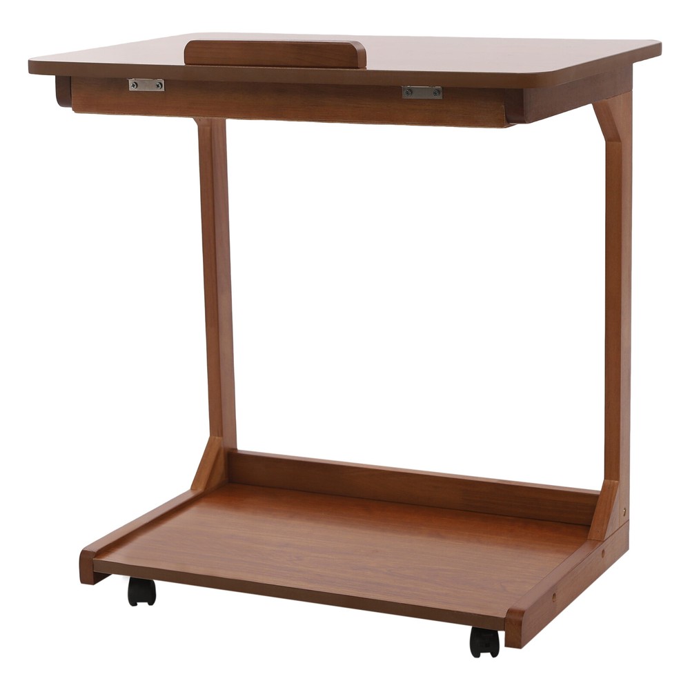 2 Tier C Shaped Table With 4 Wheels Couch Table End Table For Drink & Snack US