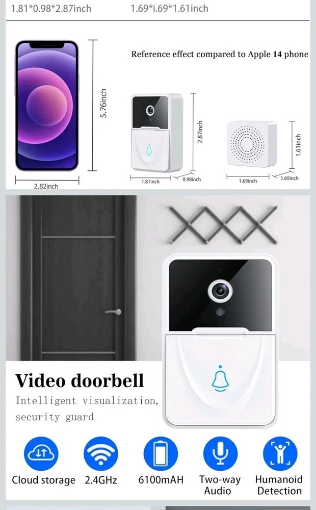 Wireless Security WiFi Smart Doorbell Intercom Video Camera Bell Chime Door Ring
