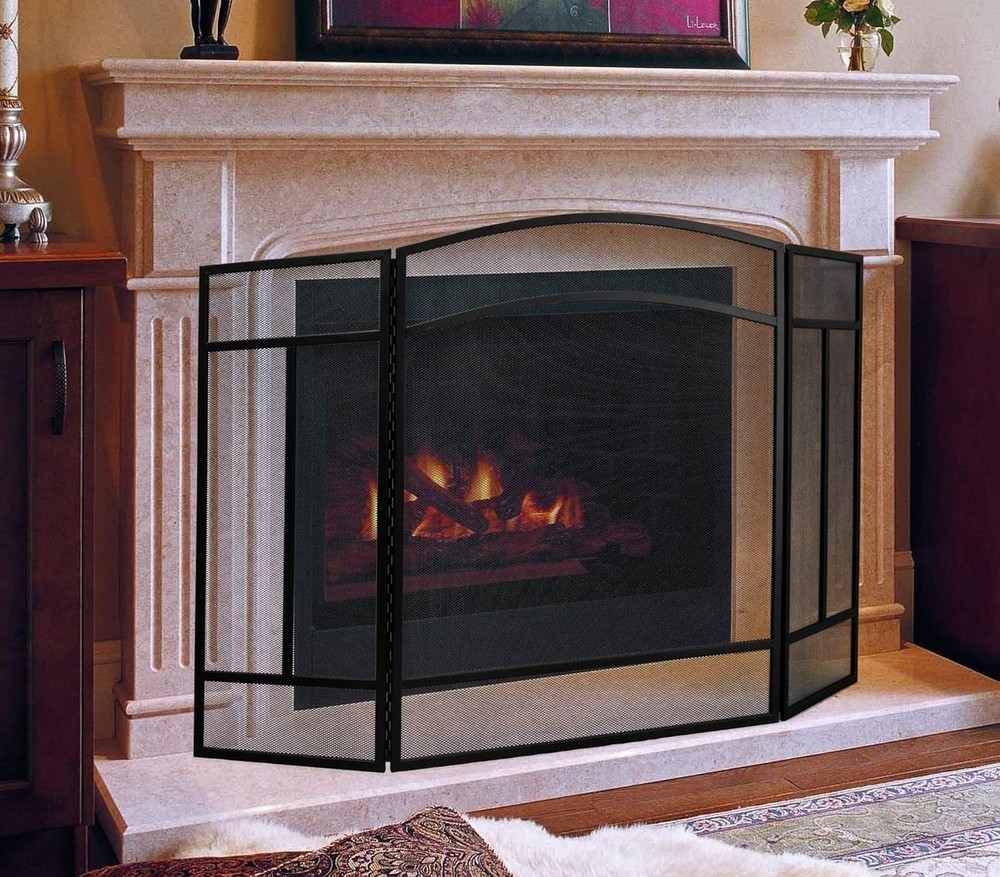 Durable Wrought Iron Fireplace Screen - 3 Panels, Foldable with Arched Top