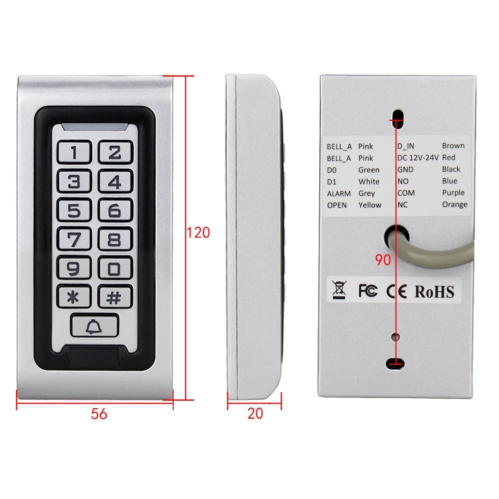 HFeng Door Access Control System Kit IP68 RFID Keypad Blue & Siliver