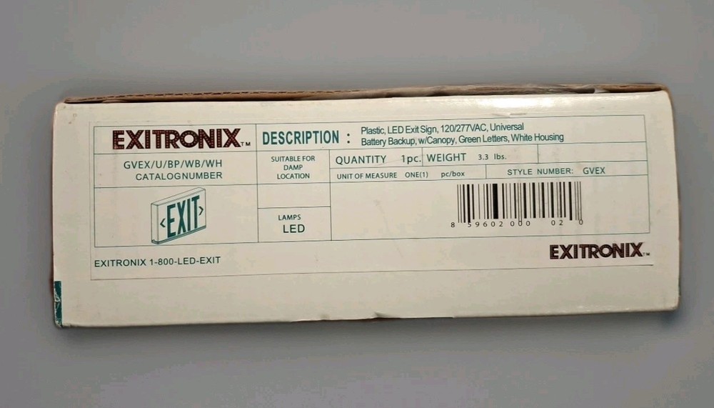 Exitronix Exit Sign Green 12 X 7.5 Inches