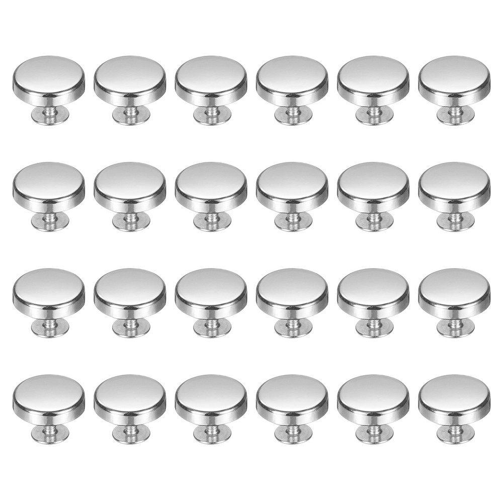 24 Pcs Flat Head Button Stud 15mm Screw Back Rivets Stud Set, Silver