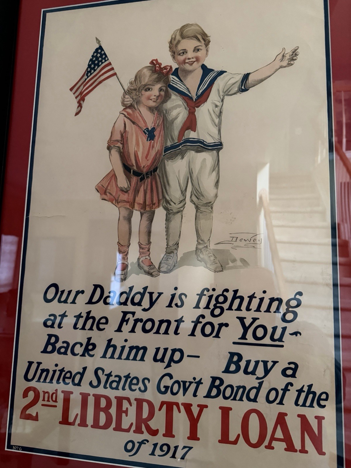 WWI 2nd Liberty Loan Original Poster (Dewey Artist 1917) Framed