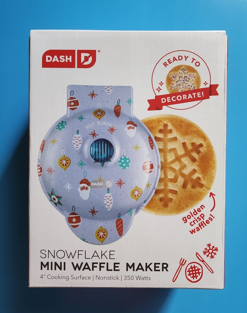 《NEW》Dash Snowflake Mini Waffle Maker Nonstick 4" Surface Christmas Holiday