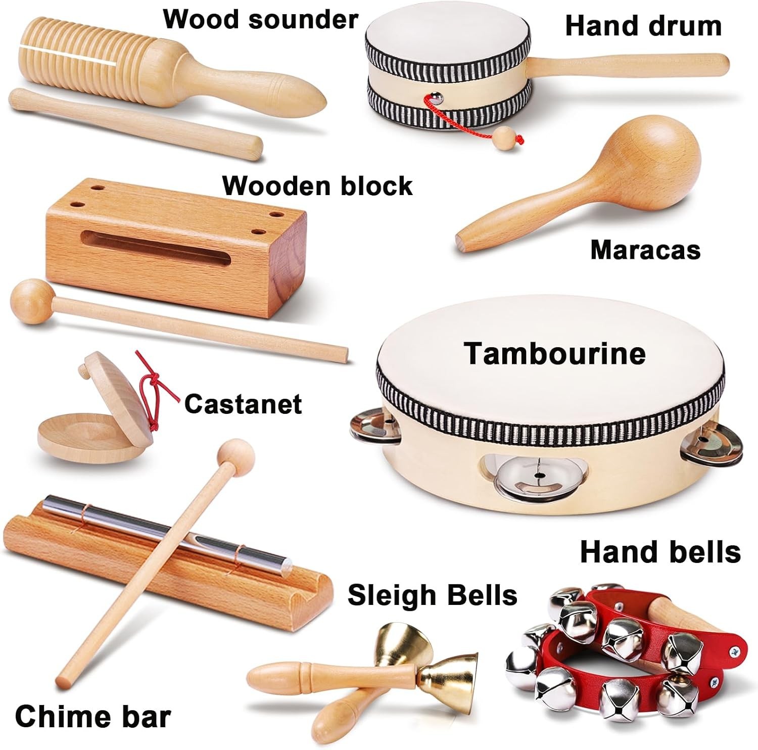 Toddler Musical Instruments Montessori Natural,Wooden Percussion Instruments..