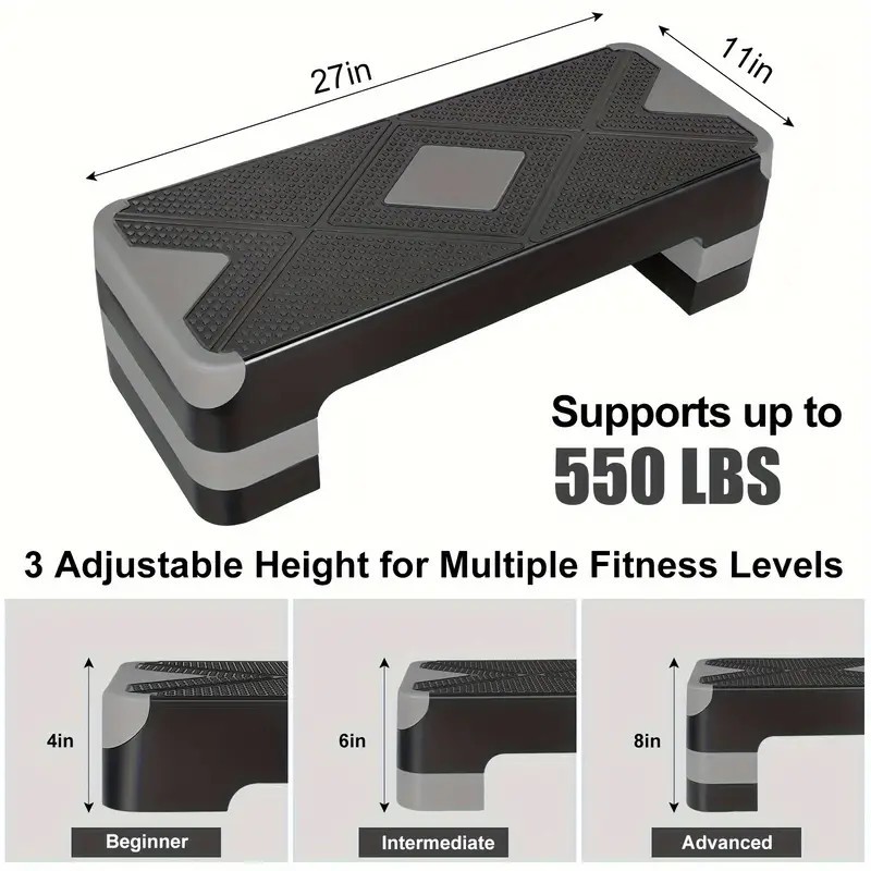 Adjustable Workout Aerobic Stepper Aerobic Exercise Step Platform for Gym Grey