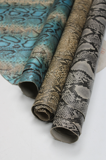 PYTHON PRINTED LEATHER Brown : Genuine Leather 2.5-3 oz. - Perfect for Handbags