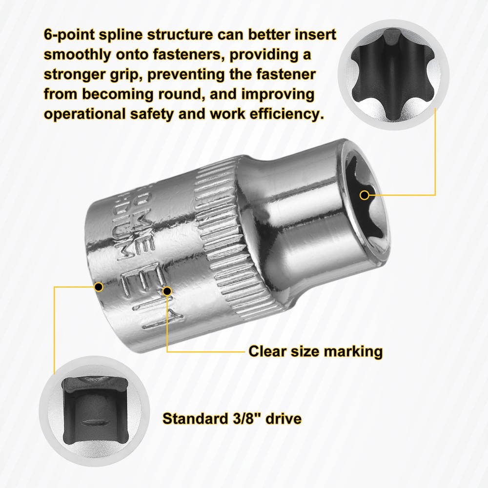2pcs E-Torx Socket 3/8" Drive E11 External Torx Deep Socket 1.2" Star Sockets