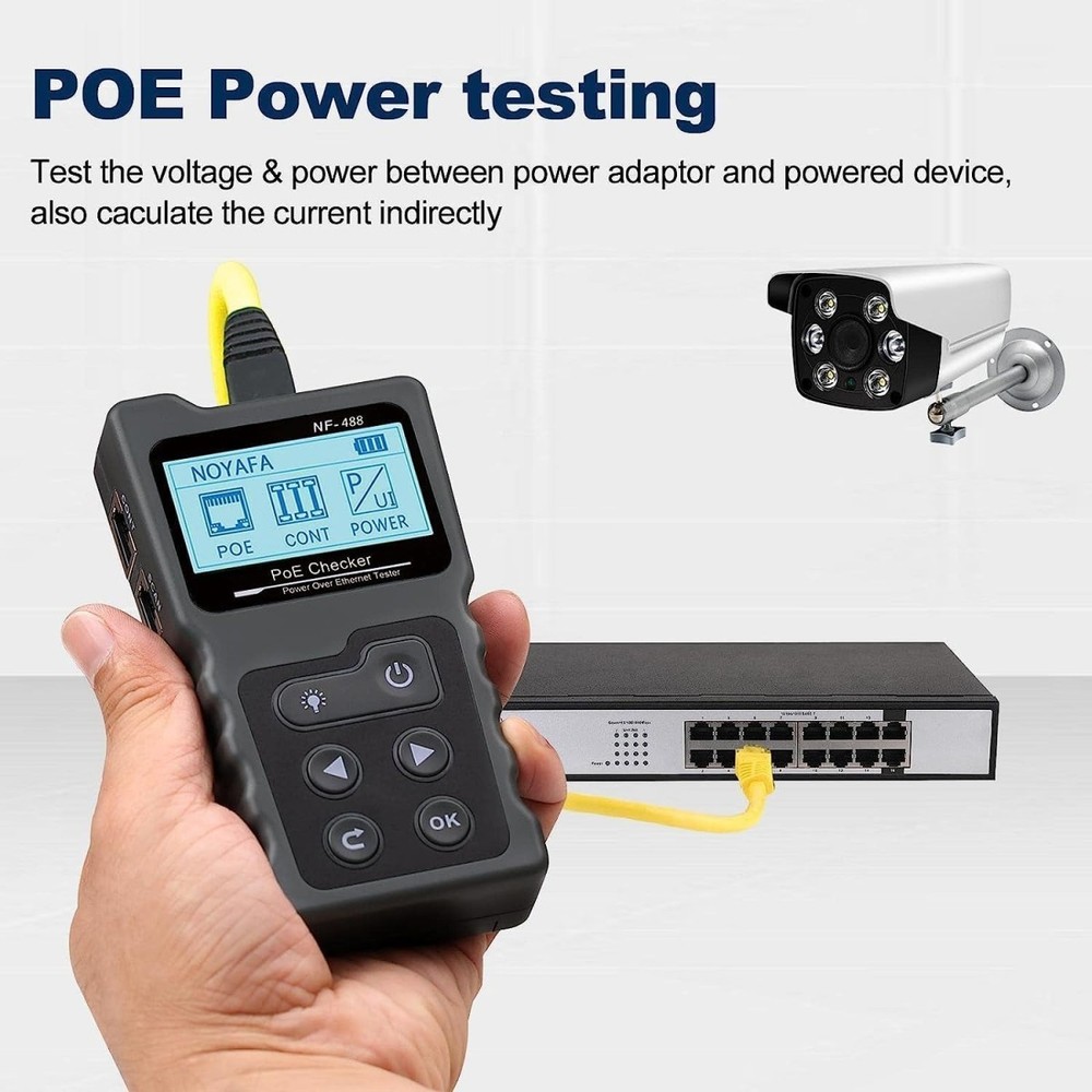 Network Cable Tester with LCD Screen Poe Ethernet Lan Volt Power Supply_