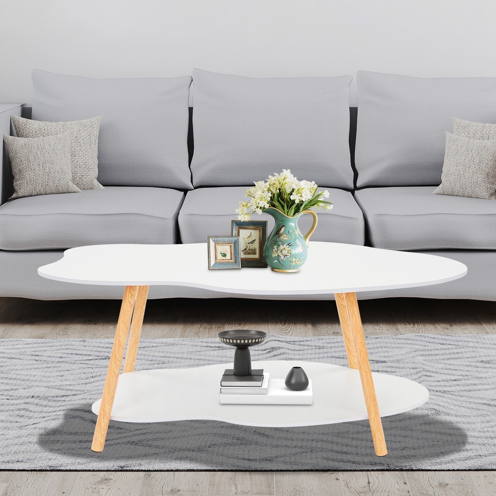 Cloud-shaped Coffee Table Double Layer Center Table for Living Room Modern