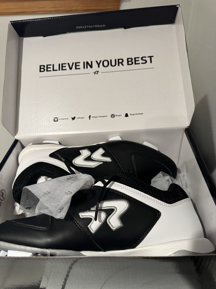 Ringor Flite Softball Cleats Black White Size 8.5