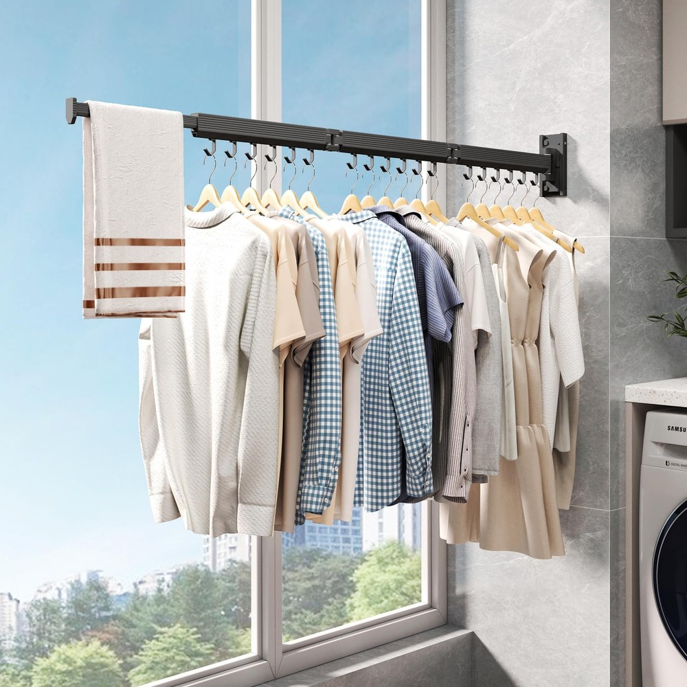 Wall Mounted Clothes Drying Rack, Collapsible Laundry Drying Rack, Retractabl...