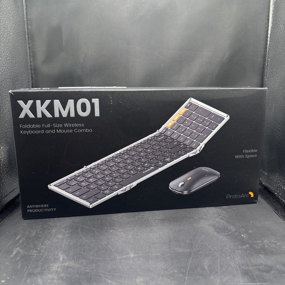 ProtoArc XKM01 Foldable Wireless Keyboard Mouse Combo, Rechargeable, Silver.