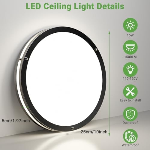 2Pack 10Inch LED Flush Mount Ceiling Lights, Dimmable 3000K 10"-2Pack Black