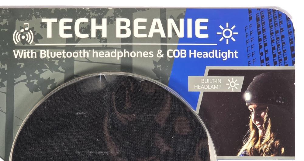 Tech Beanie With Bluetooth Headphones & COB Headlight Multitech Explorer, New