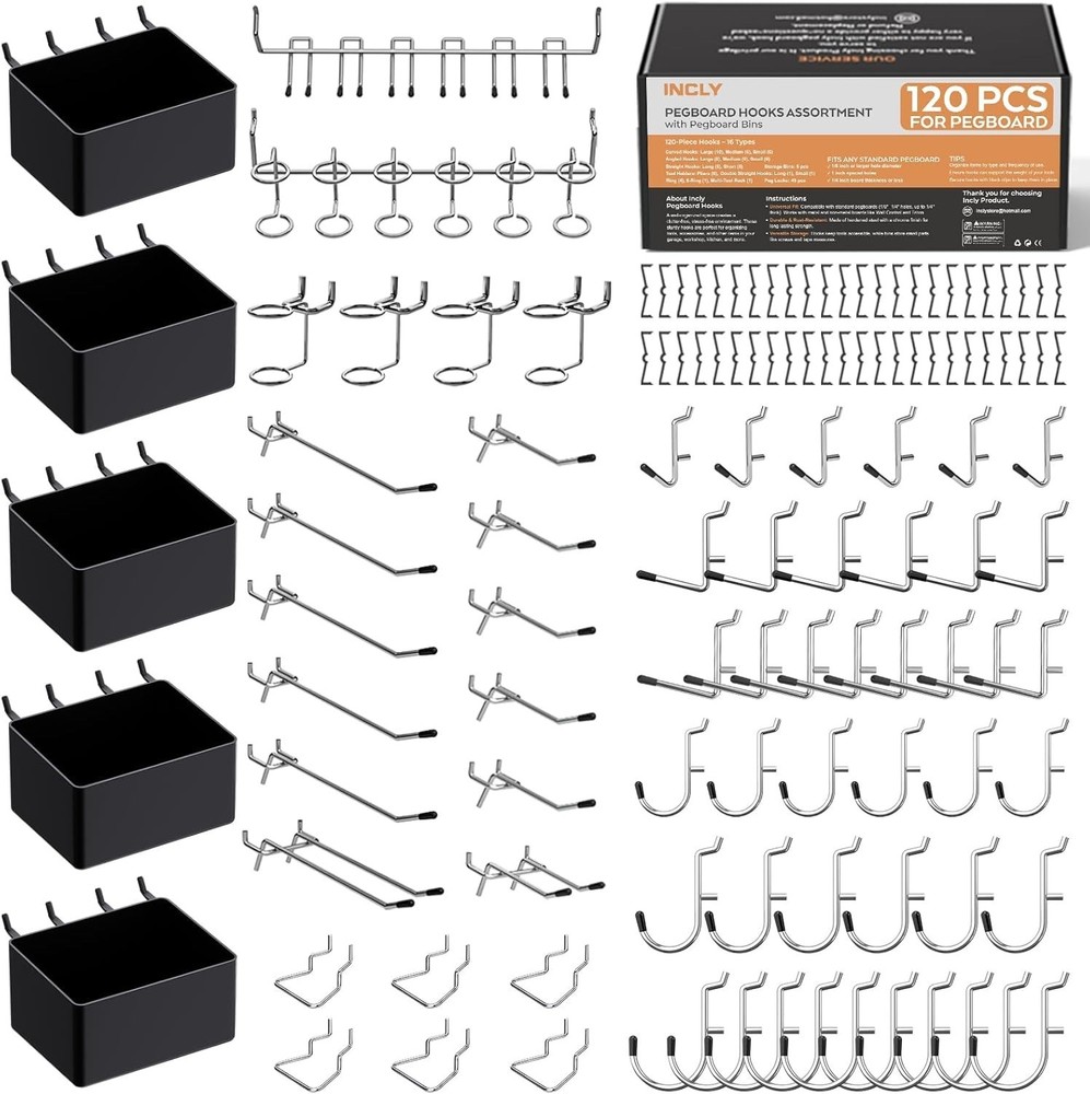 120PCS Heavy-Duty Pegboard Accessory Kit for Ultimate Tool Organization