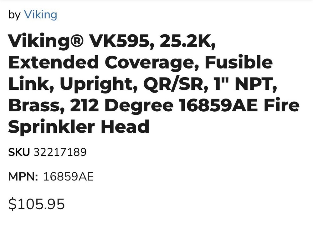 VK595 Fire Sprinkler Head