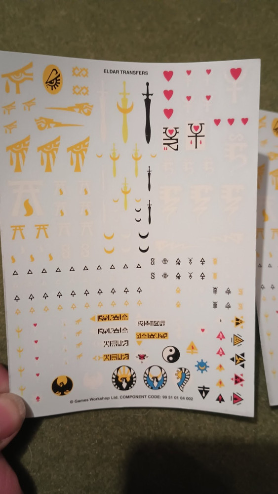 2x Warhammer 40K Aeldari Bits Eldar Icons Runes Aspect Sigils Transfer Sheet OOP