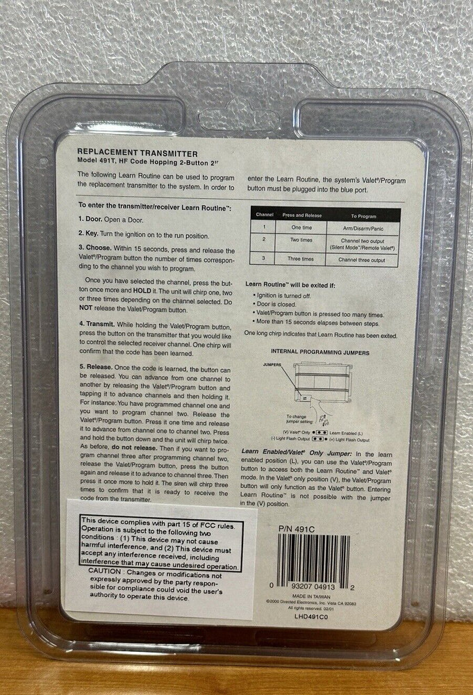 Viper 491T 2-Button Replacement Transmitter Remote Control DEI Directed Sealed