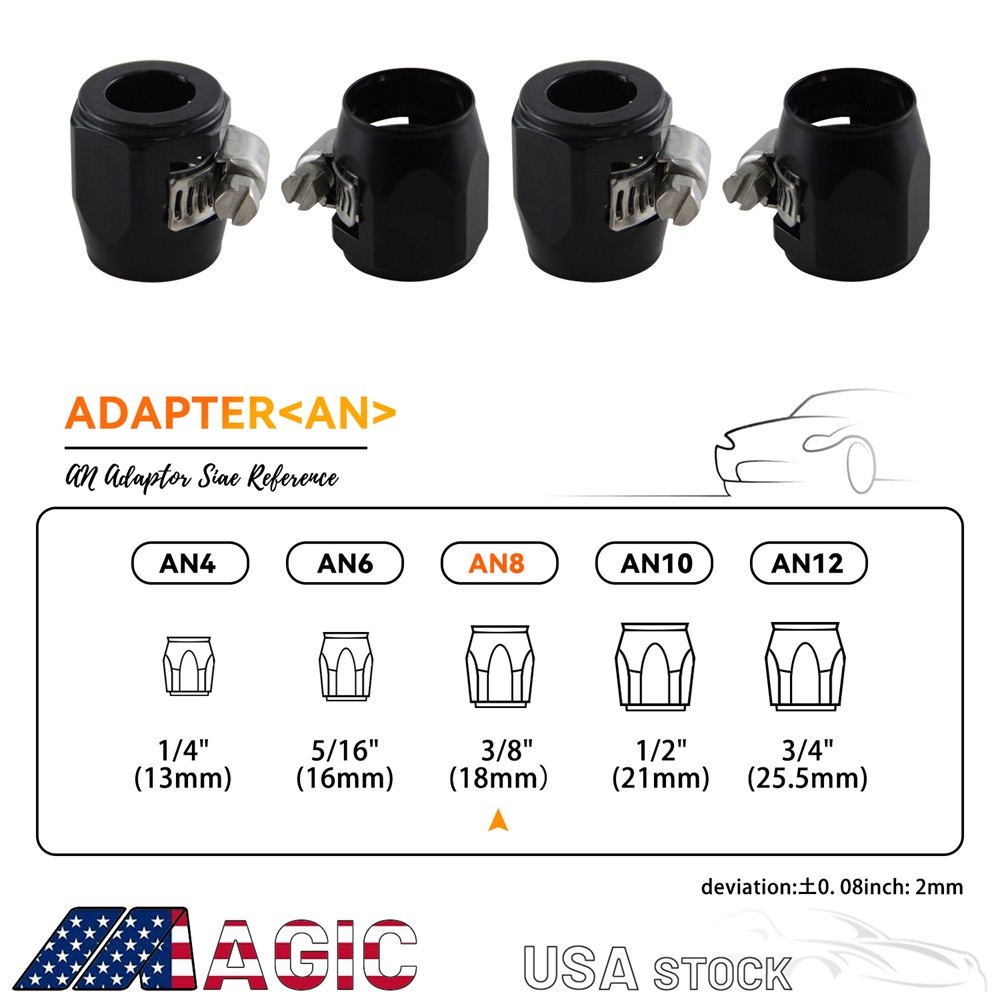 4PCS 8AN AN8 1/2" 18mm ID Fuel Hose Line End Cover Clamp Finisher Fitting Black