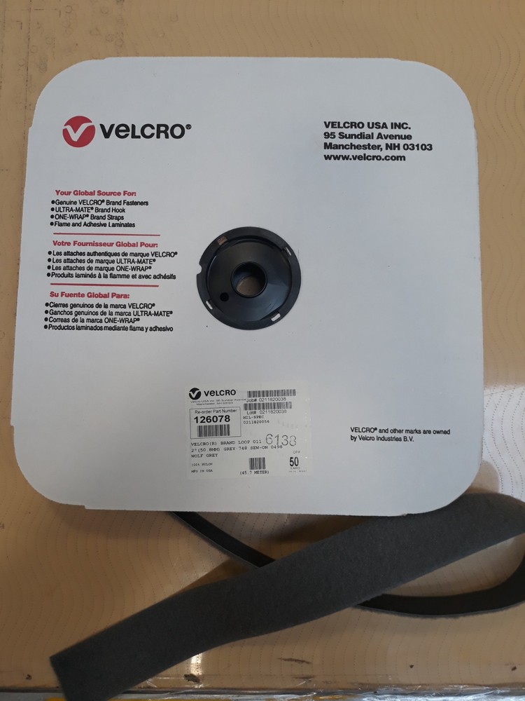 2" Velcro 011 Loop, 50-yard roll, Wolf Gray Mil-Spec