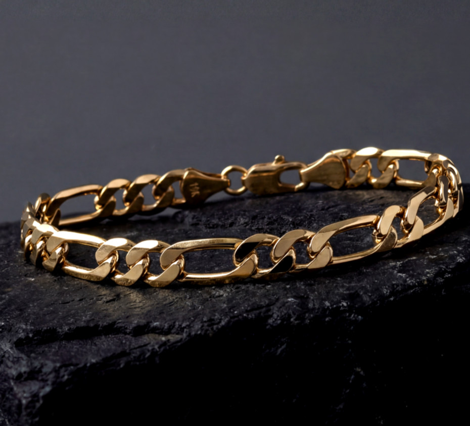 Heavy Men's 14k Gold Stamped Italian Figaro Link Bracelet 8" Inches 5MM