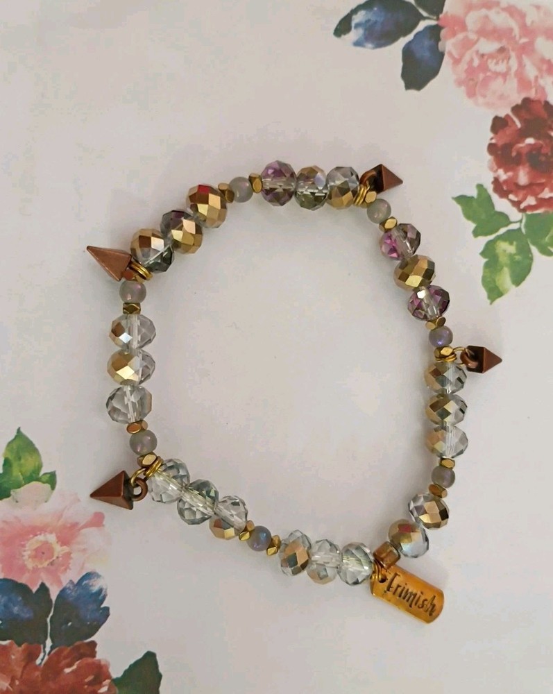 ERIMISH Silver/Gold Crystal Bead Stretch Bracelet