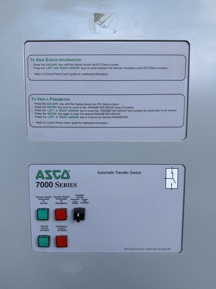 ASCO 240 Volt 200 Amp Single Phase 2 Pole Automatic Transfer Switch 7000 Series