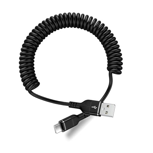 3FT iPhone Coiled Car Charger Cable, [] USB-C Coiled Cable for 3 ft Black