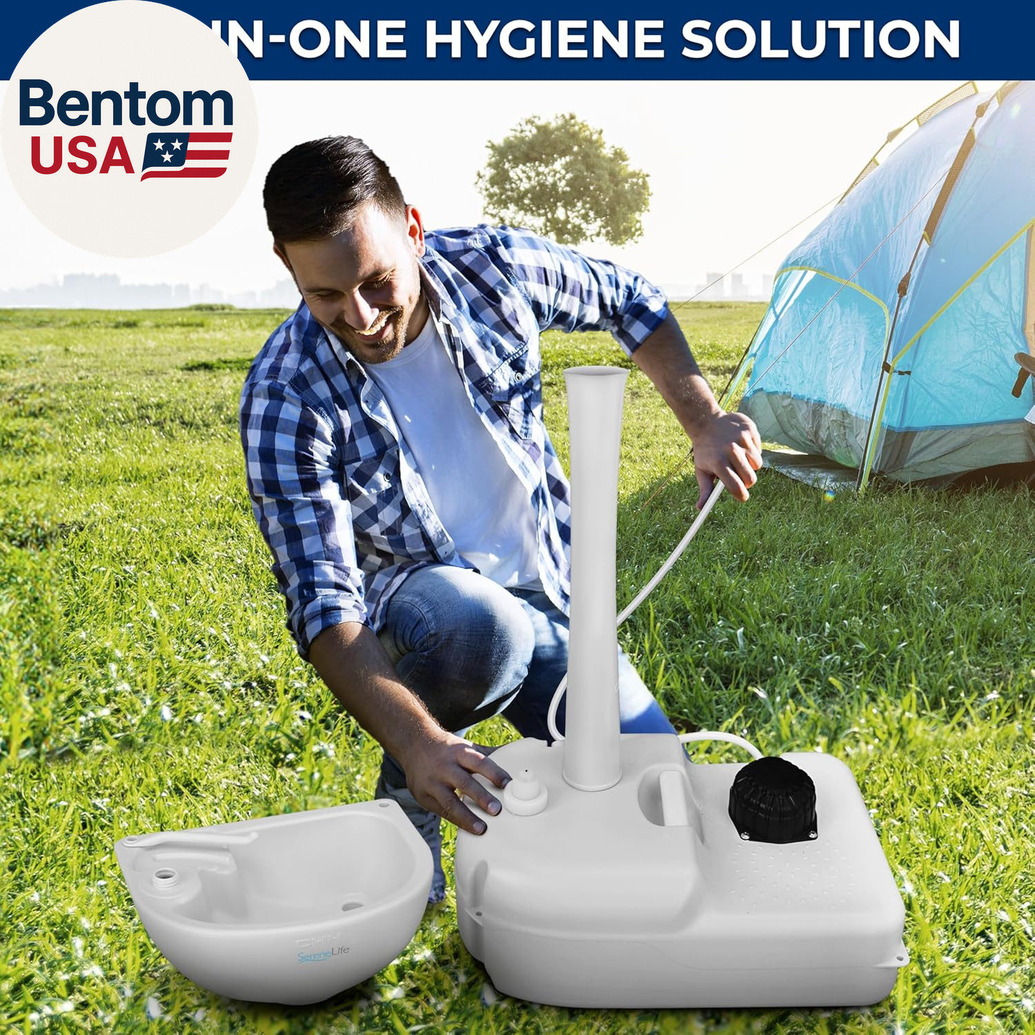 Portable Camping Sink with 19L (5+ Gallon) Water Tank, Hands-Free Foot Pump, Soa