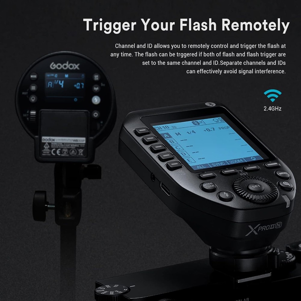Wireless Flash Trigger for Nikon Cameras with TCM Bluetooth Hotshoe Locking LCD