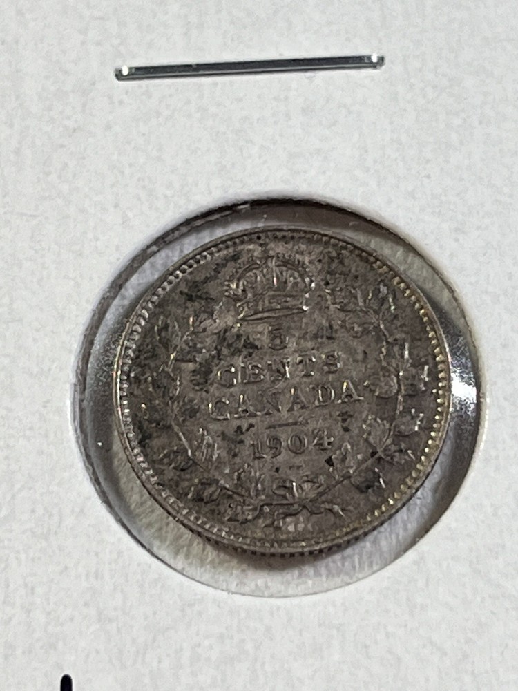 1904 Canada 5 Cents Small Silver Coin Cleaned