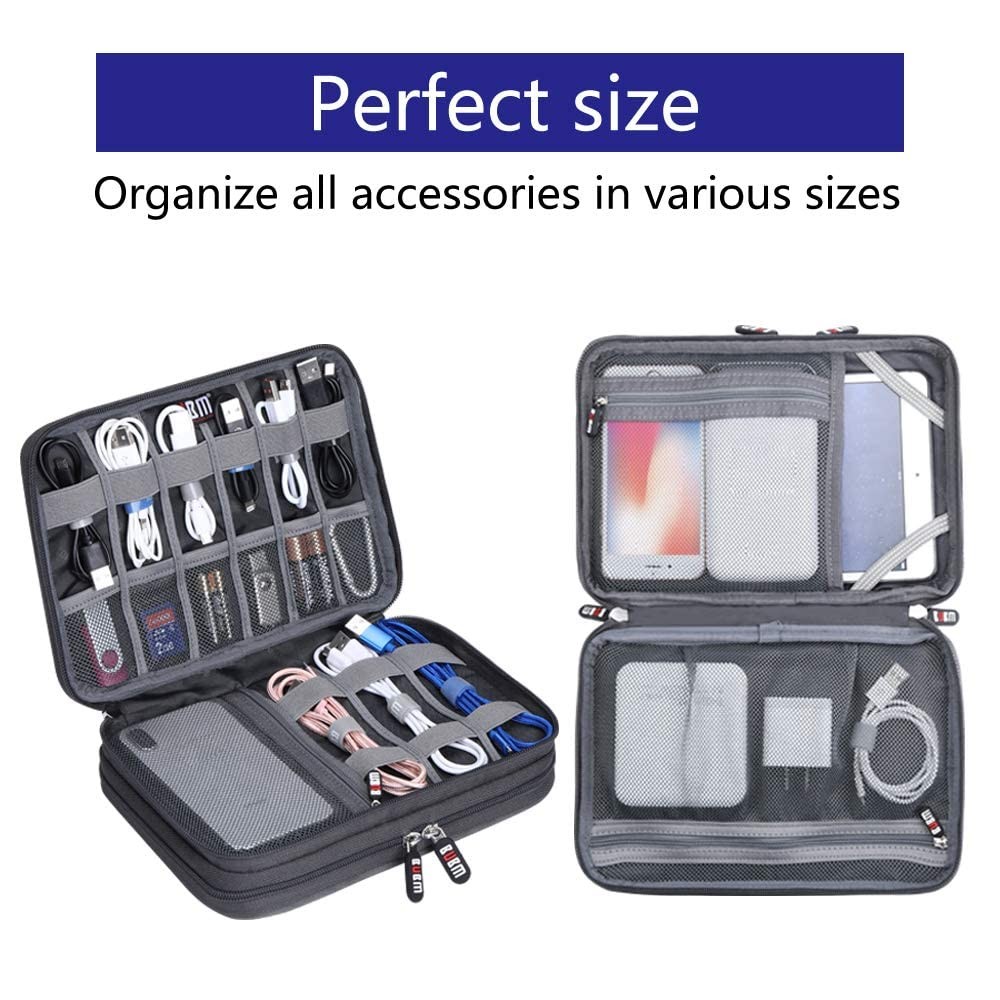 Electronic Cable Organizer Bag - Portable Travel Double Layers Electronic Dig...