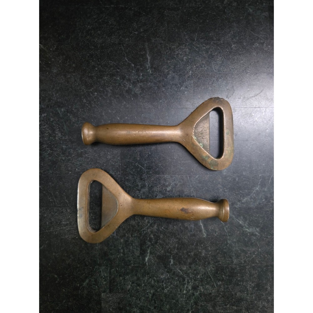Vintage Solid Brass Bottle Openers Set 2 Mid Century Barware Heavy