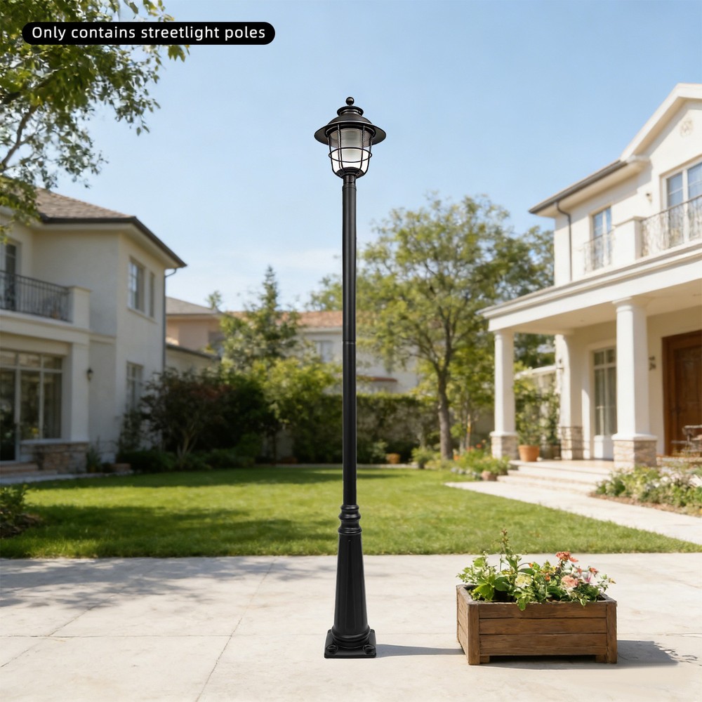 Outdoor Split Street Light Pole, Durable Iron Lamp Post for Stability Black New