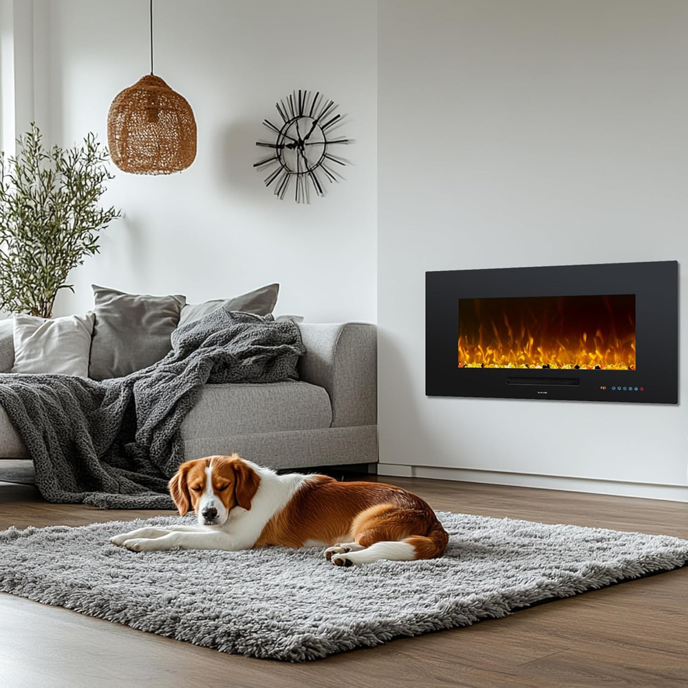 60" Wall-Mounted Electric Fireplace with Remote, Timer & Adjustable Flame Color