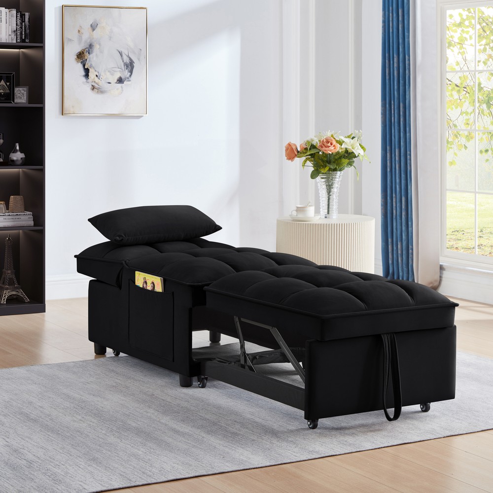 Sofa Bed 4-in-1 Convertible Sofa Couch Velvet Pull-out Sofa Adjustable Backrest