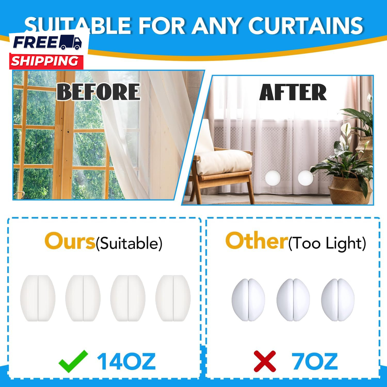 8 Pcs Shower Curtain Weights, Silicone Wrapped Heavy Duty Shower Curtain Magnets